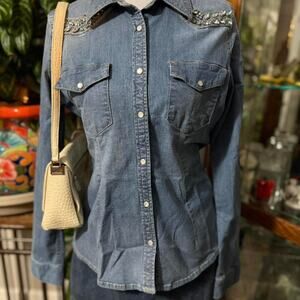 Y2k guess denim rhinestone shirt